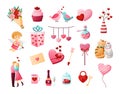 Vector set Valentine's day icons. Cute elements cartoon style illustration. Stickers collection. Floral bouquet