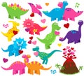 Vector Set of Valentine's Day or Love Themed Dinosaurs Royalty Free Stock Photo