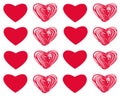 Vector set of Valentine`s day with red hearts on white background Royalty Free Stock Photo