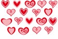 Vector set of Valentine`s Day red hearts on white background Royalty Free Stock Photo