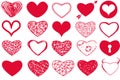 Vector set of Valentine`s Day red hearts on white background