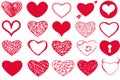 Vector set of Valentine`s Day red hearts on white background Royalty Free Stock Photo