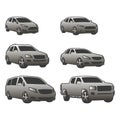 Vector set of various city urban traffic vehicles icons compact, sedan, suv, van, pickup Royalty Free Stock Photo
