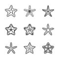 Vector set of various contour sea starfish Royalty Free Stock Photo