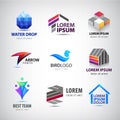Vector set of various logos. Bird, house, team, family