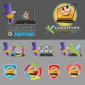 Vector set of various logos, smileys for repair, PC maintenance, laptop Royalty Free Stock Photo