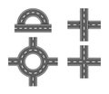 Vector Set Of Various Road Sections Such As A Roundabout And Different Types Of Crossroads. Graphic Elements