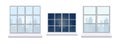 Vector set of various window frames, view from window - different silhouettes of city day and night.