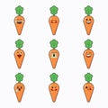 Vector set of vegetable emoticons. Funny carrot emoji with face