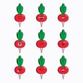 Vector set of vegetable emoticons. Funny radish emoji with face