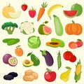 Vector set of vegetables, fruits and berries. Royalty Free Stock Photo