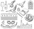 Vector Set of Venice sketch. Black and white.