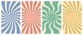 Vector set of vertical groovy poster in trendy 70s style. Twisted and distorted retro backgrounds. Vector illustration
