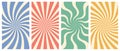 Vector set of vertical groovy poster in trendy 70s style. Twisted and distorted retro backgrounds. Vector illustration