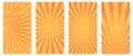 Vector set of vertical retro sunburst posters template. Orange retro backgrounds Royalty Free Stock Photo