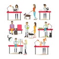 Vector set of vet clinic staff, clients, pets, flat design Royalty Free Stock Photo