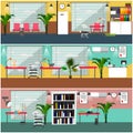 Vector set of veterinary clinic interior concept posters, flat style. Royalty Free Stock Photo