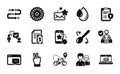 Vector set of Victory hand, Seo message and Favorite mail icons simple set. Vector