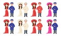 Vector set of Vietnamese wedding couples wearing traditional clothes clipart. Vietnamese bride and groom vector illustration