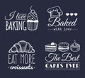 Vector set of vintage bakery logos. Retro labels collection with sweet cookie, biscuit bread etc. Hipster pastry icons.