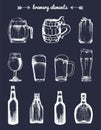 Vector set of vintage brewery elements. Collection of beer,lager,ale signs. Barrels,bottles etc sketched illustrations. Royalty Free Stock Photo