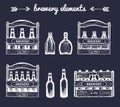 Vector set of vintage brewery elements.Retro collection with beer,lager,ale signs. Sketched boxes or crates with bottles