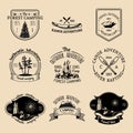 Vector set of vintage camping logos. Retro signs collection of outdoor adventures. Royalty Free Stock Photo