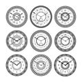 Vector set of vintage clocks. Monochrome pictures isolate. Symbols of time