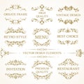 Vector set of vintage elegant decorative ornamental page decoration frames borders calligraphic design elements for invitation,