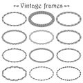 Vector set of vintage elegant oval frames isolated on background