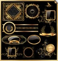 Vector Set Of Vintage Framed Black And Gold Labels