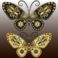 Vector set vintage golden and black butterflies Royalty Free Stock Photo