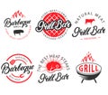 Vector set of vintage grill bar bbq labels emblems Royalty Free Stock Photo