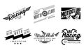 Vector set of 6 vintage logos for moto club. Original monochrome badges with wings and wheels Royalty Free Stock Photo