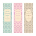 Vector set of vintage ornamental lace background Elegant template in pastel colors for wedding invitation, greeting card, banners. Royalty Free Stock Photo