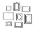 Vector set of vintage photo frames, hand drawn doodle style, antique ornamental and cute photo frames