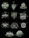 Vector set of vintage pizza emblems, logos, badges and labels