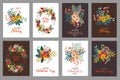 Vector set of vintage postcards Valentine`s Day