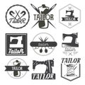 Vector set of vintage sewing logo, design elements and emblems. Tailor shop labels