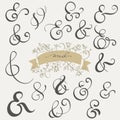 Vector set Vintage sign And Ampersand on white background. Calligraphy lettering illustration EPS10