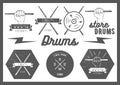 Vector set of vintage style drums labels, emblems