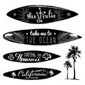 Vector set of vintage surfing logos and t-shirts prints. Take me to the ocean, Australia, California, Hawaii posters.