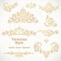 Vector set of vintage vignettes in Victorian style.