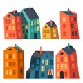 Vector set of vivid isolated buildings. Collection of various houses. Simple irregular shape buildings