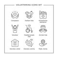 Vector set of volunteering icons. Isolated black pictures on the white background. Volunteer, charity, help, orphans, disabled