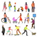 Vector set of walking people. Royalty Free Stock Photo