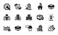 Vector set of Warning, Lighthouse and Buildings icons simple set. Vector