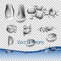 Vector set water drops, transparent Royalty Free Stock Photo