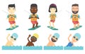 Vector set of water sport characters. Royalty Free Stock Photo