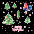 Vector set of watercolor green Christmas trees with balls and co Royalty Free Stock Photo